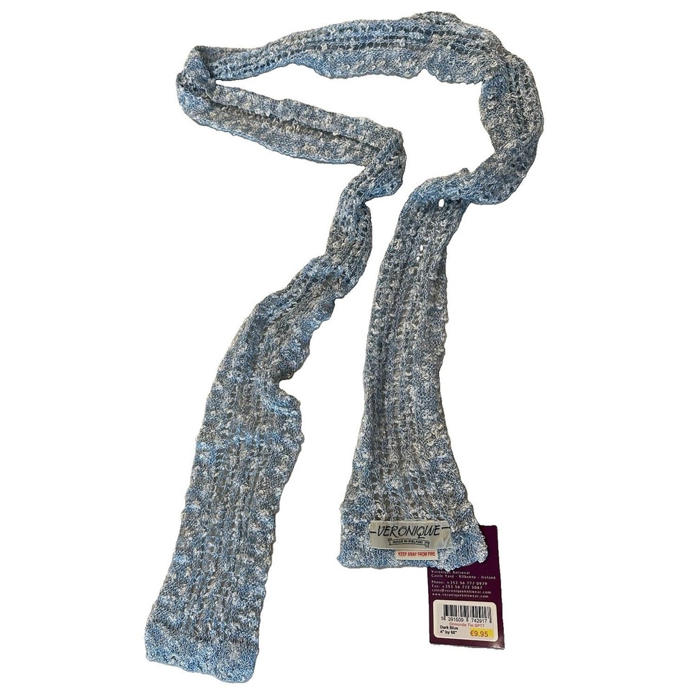 Veronique Women's Blue Open Knit Lightweight Scarf 4x68 Vintage Made in Ireland